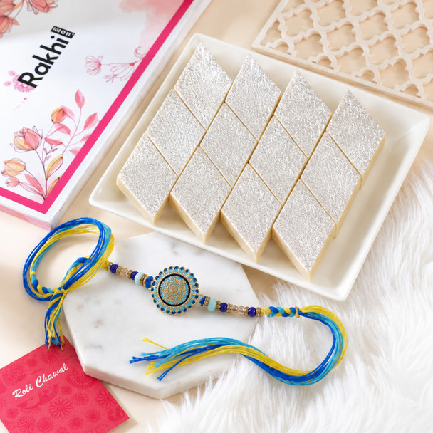 Elegant Designer Rakhi & Kaju Katli Combo