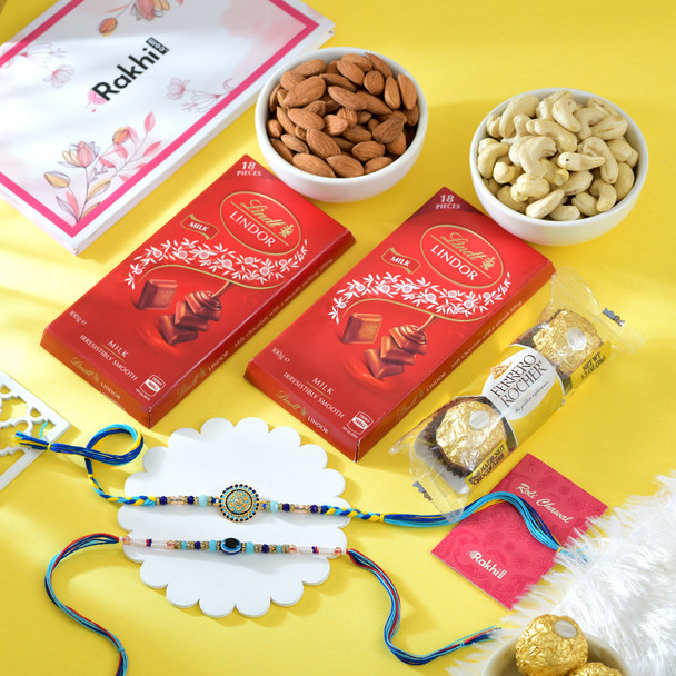 Blue Bhai Rakhis and Gourmet Celebration Combo
