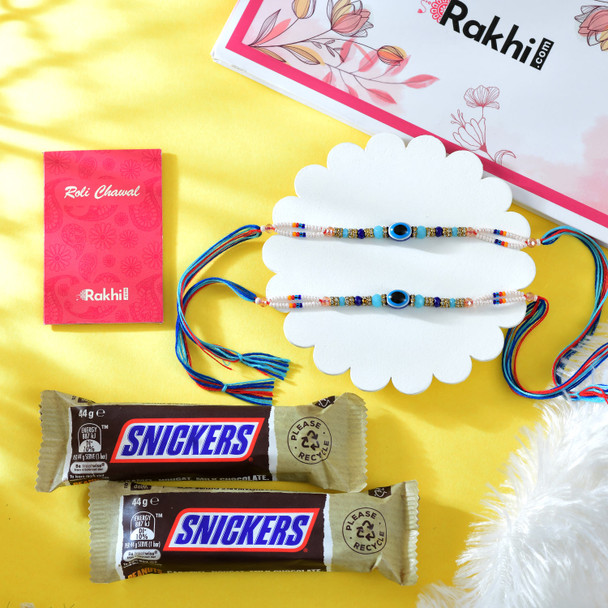 Pair of Evil Eye Bhai Rakhi with 2 Snickers