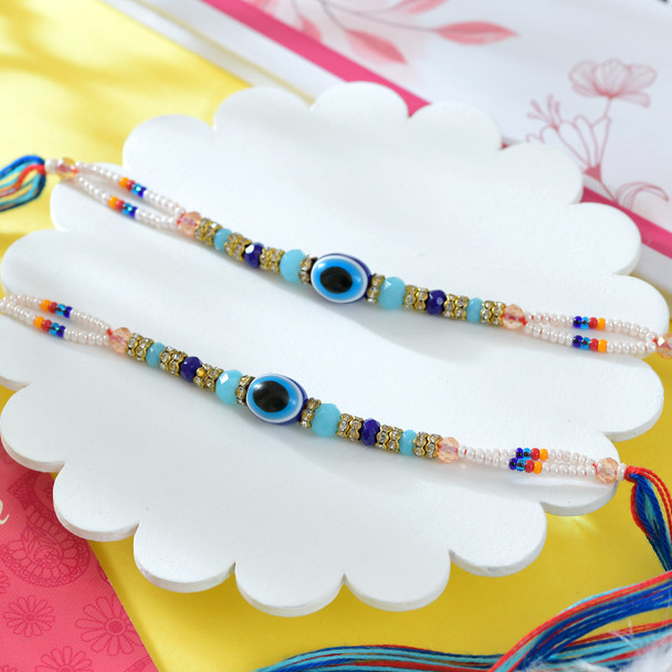 Pair of Evil Eye Bhai Rakhi with 2 Snickers
