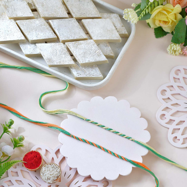 Pair of Mauli Rakhis with Kaju Katli Combo