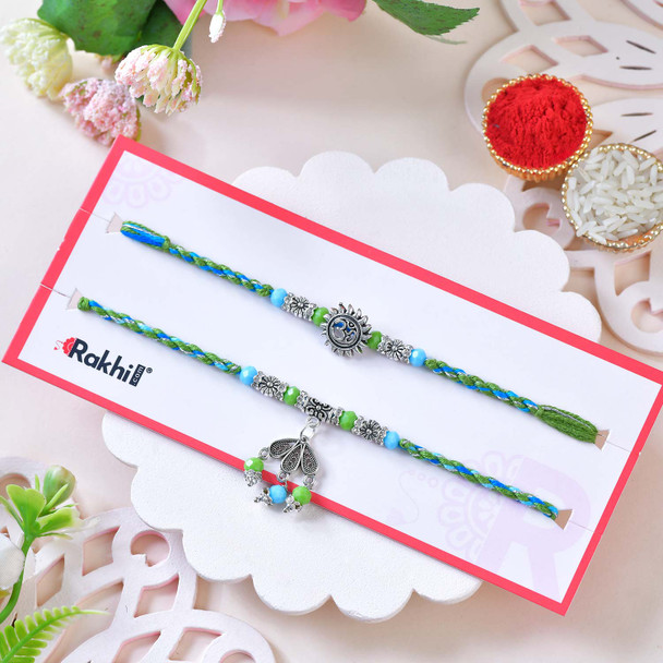 Indian Antique Finest Bhai Bhabhi Rakhi Set