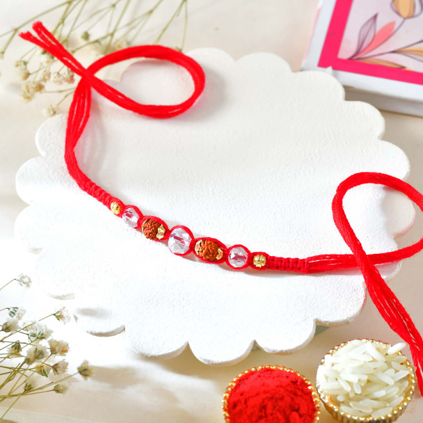 Premium Red & Gold Rudraksha Rakhi Set