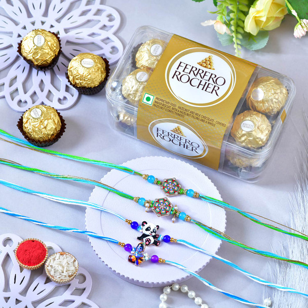 Sibling Bond Four Rakhi Set with Ferrero Rocher Chocolates