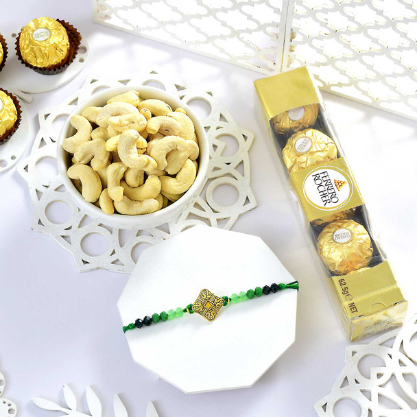 Heritage Royal Green Rakhi Choco Nut Hamper