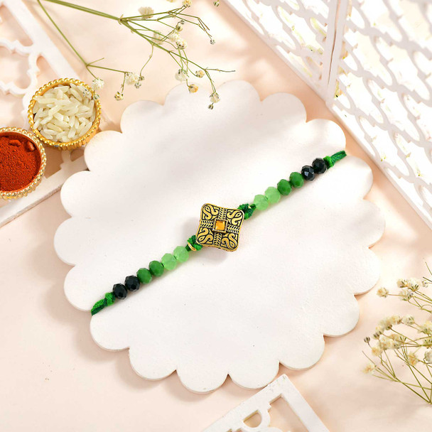 Heritage Royal Green Rakhi With Ferrero Chocolate