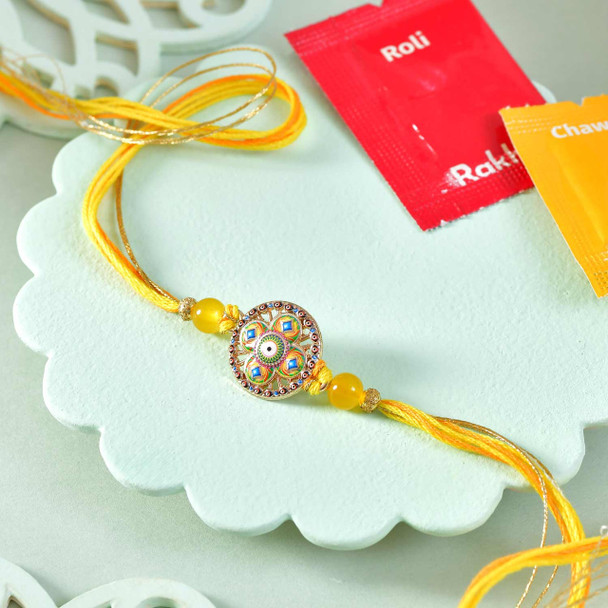 Mandala Rakhi With Besan Laddu And Dry Fruits