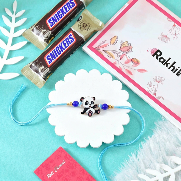 Kids Panda Rakhi With Snickers Chocolates