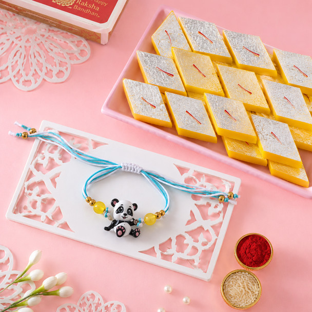 Cute Panda Rakhi with Kesar Kaju Katli
