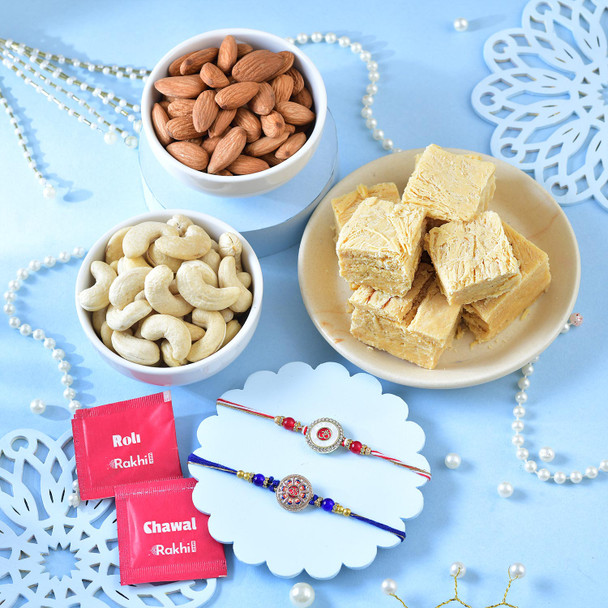 Divine Om Rakhi Sweet with Nut Combo