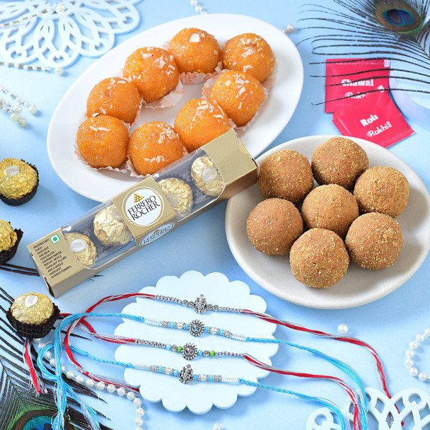 Ganesha & Om Rakhi Quartet Rakhi Sweet Treat Box