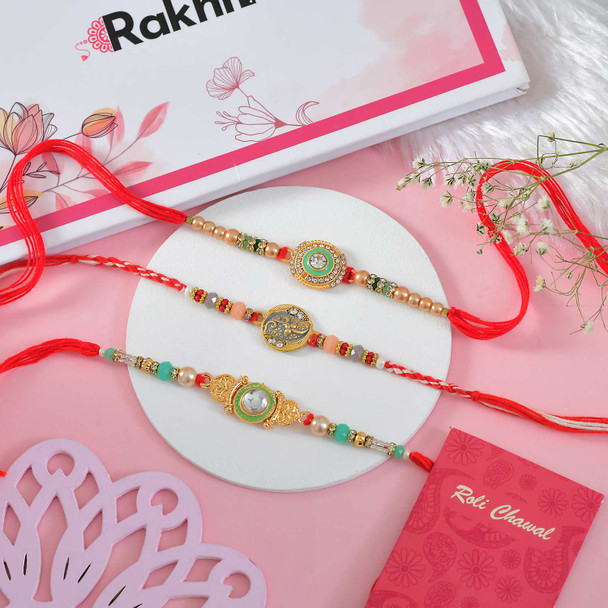 Premium Rakhi Trio with Elit Dubai Chocolate Gift Set