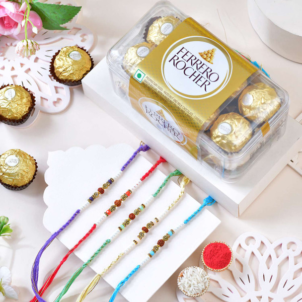 Five Classic Rudraksh Rakhi With Ferrero Rocher