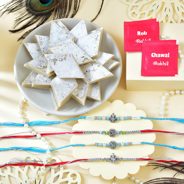 Ganesha & Om Rakhis  with Kaju Katli