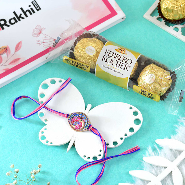 Colorful Mayura Rakhi with Ferrero Rocher