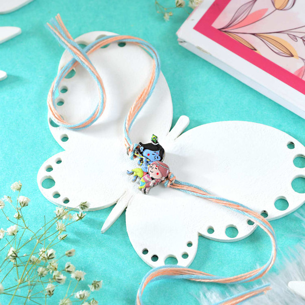 Colorful Radha-Krishna Kid's Rakhi With Lindt Milk Chocolate