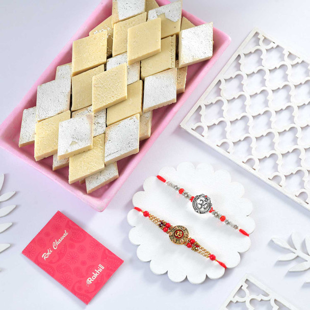 Om Rakhi Set with Kaju katli