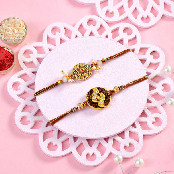 Golden Moti Duos Rakhi with Almond & Lindt Chocolate