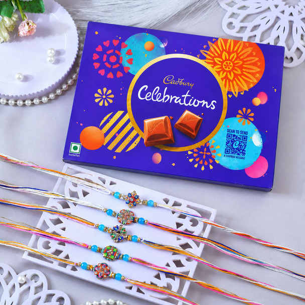 Designer 5 Rakhi Set with Cadbury Celebrations