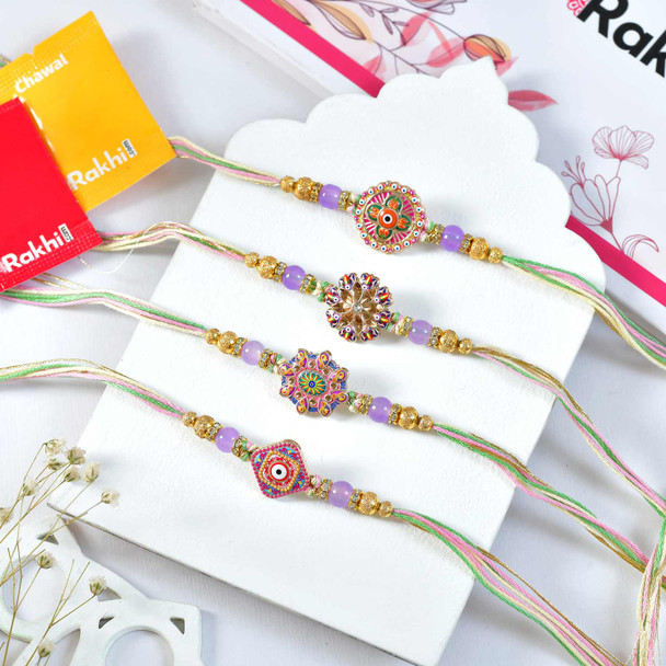 Elegant Multicolor Traditional Rakhi Set with Kaju katli