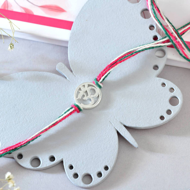 Om Silver Rakhi with Kaju Katli