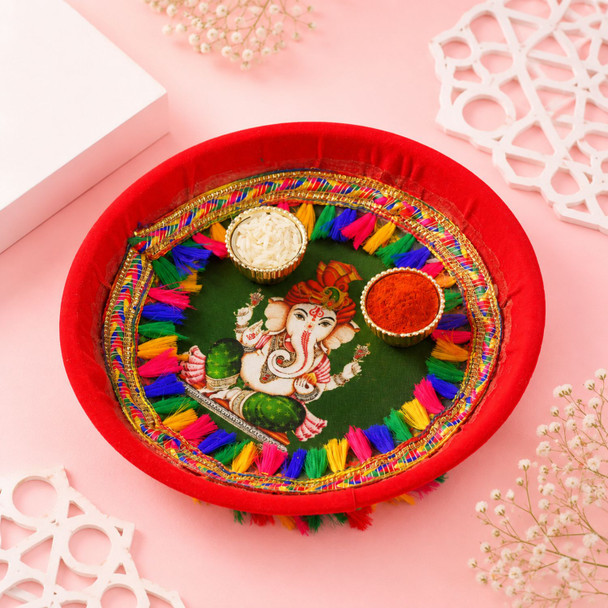 Serene Blue Rakhi with Sweets & Puja Thali Hamper