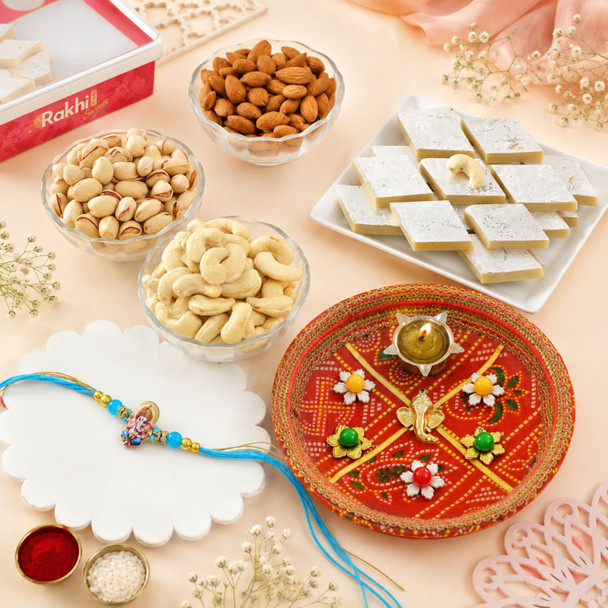 Ganesha Blessings Sweet & Dry Fruit Rakhi Hamper