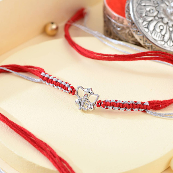 Shree Ganesha Pure Silver Rakhi with Sweet & Nut Combo
