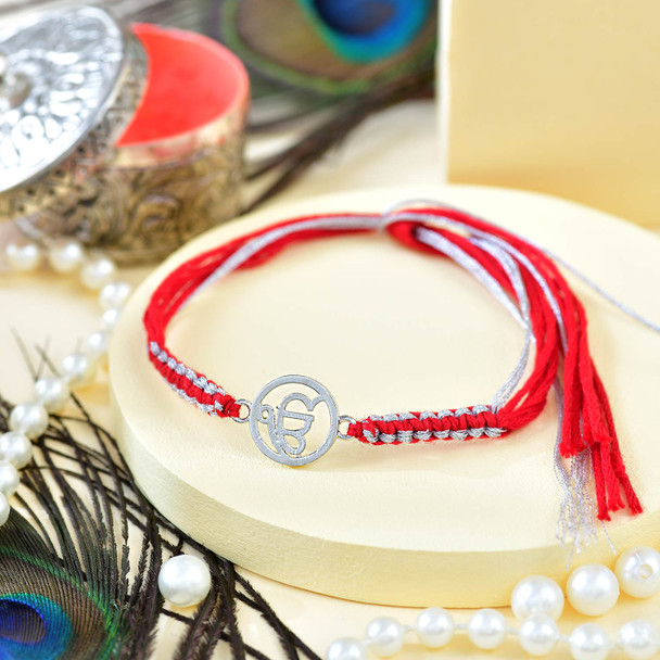 Silver Ek Onkar Rakhi with Rocher Chocolate & Almonds