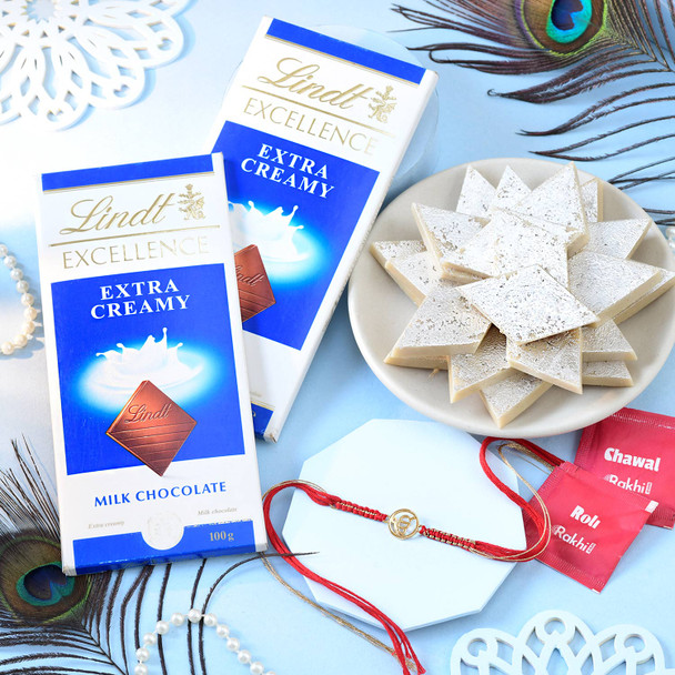 Premium Gold Plated Ek Onkar Rakhi & Sweets Chocolate Delight