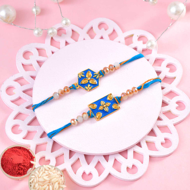 Set of 2 Designer Kundan Rakhi with Pistachio