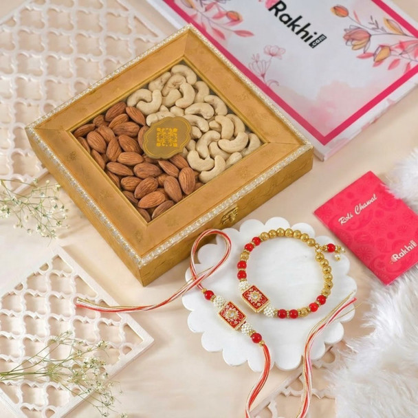 Royal Red Bhaiya Bhabhi Rakhi Set with Dry Fruits Box