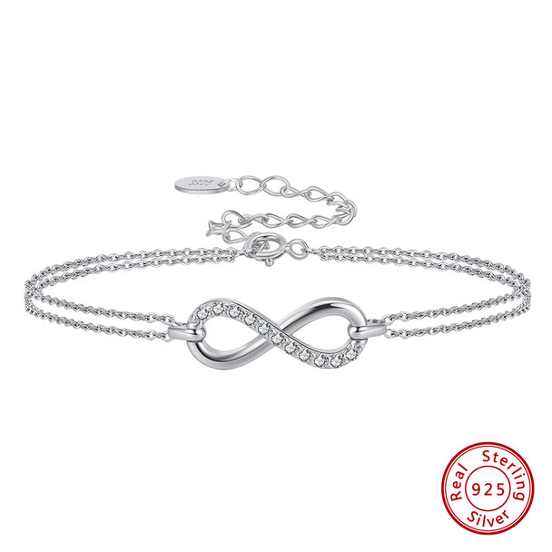 925 Sterling Silver Infinity CZ Double-Layer Bracelet