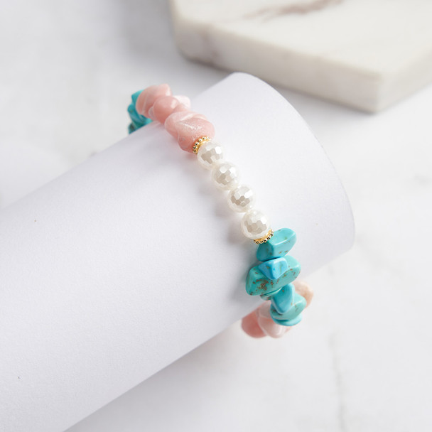 925 Sterling Silver Turquoise & Opal Beaded Bracelet