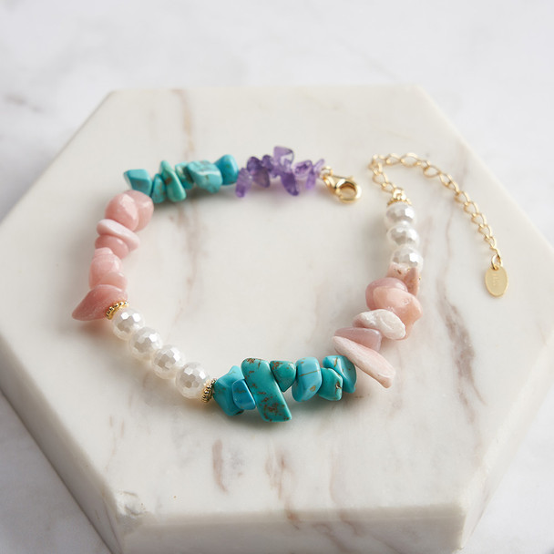 925 Sterling Silver Turquoise & Opal Beaded Bracelet