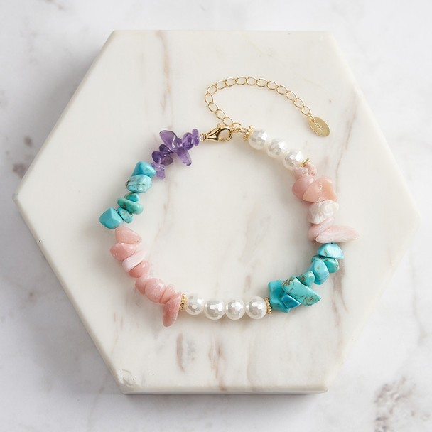 925 Sterling Silver Turquoise & Opal Beaded Bracelet