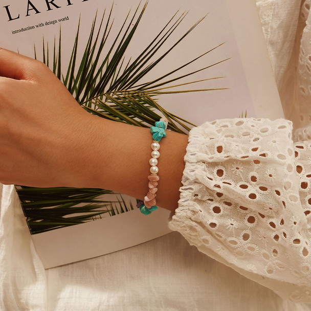 925 Sterling Silver Turquoise & Opal Beaded Bracelet