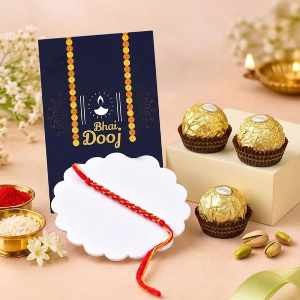 Bhaidooj Thread with 3 Pcs Ferrero Rocher