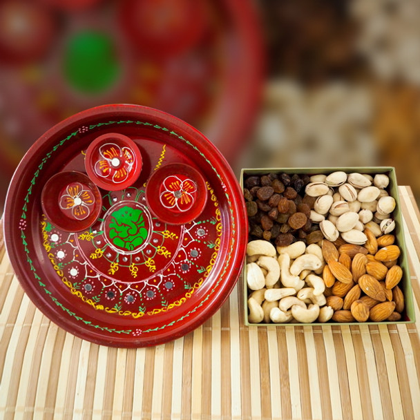 Painted Pooja Thali with Mix Dry Fruits