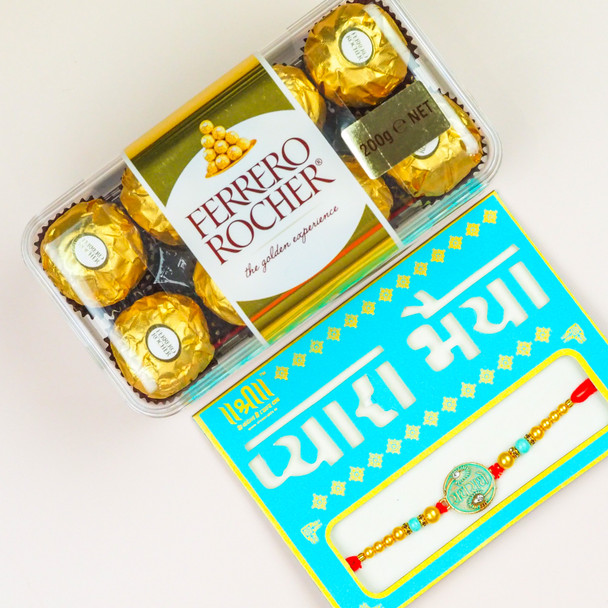 Radhe Radhe Rakhi With Ferrero Rocher - For New Zealand