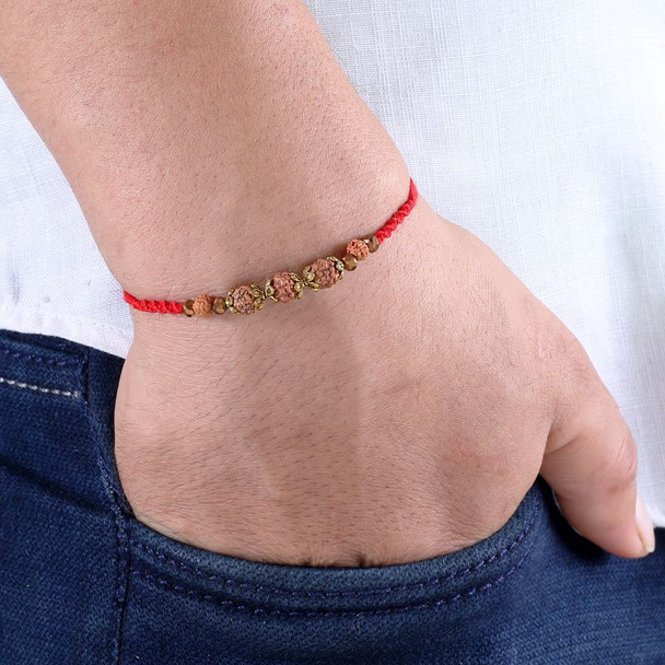 Real Rudraksha Rakhi In Red Woven Thread
