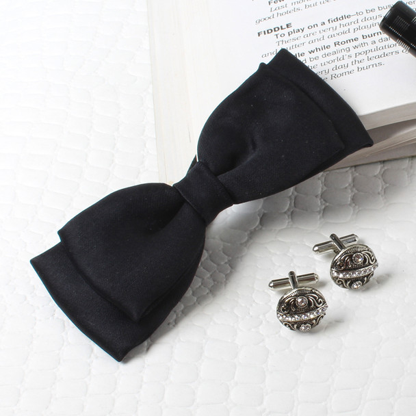 Black Bow Tie With Royal Cufflinks