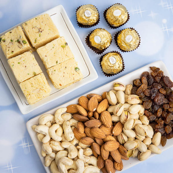 Celebration Diwali Hamper with Nuts, Chocolates and Soan Papdi