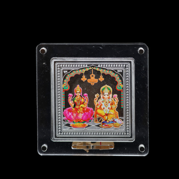 Laxmi & Ganesha Colorful Silver Frame 50gm (999 Silver)