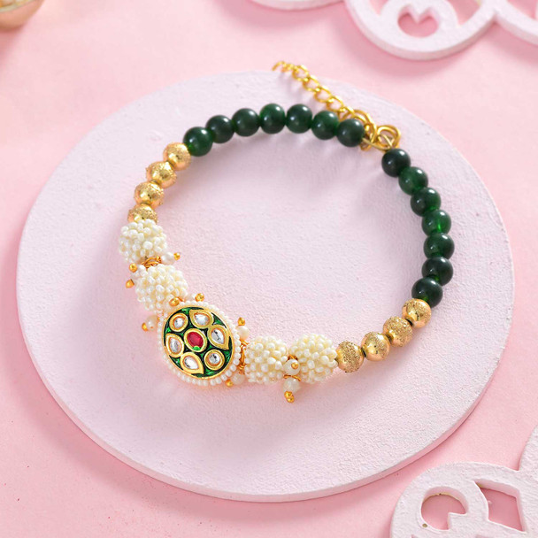 Bhaiya Bhabhi Golden Green Rakhi Set