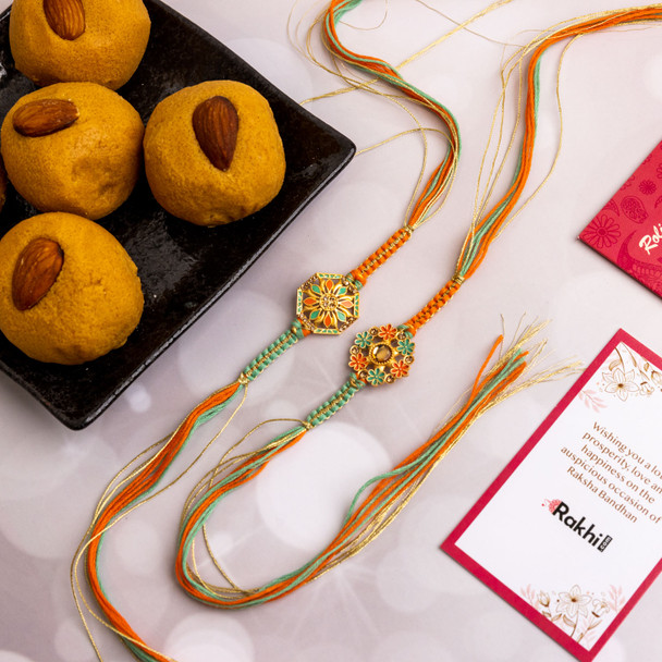 Pair of 2 Splendid Rakhi with Besan Laddu