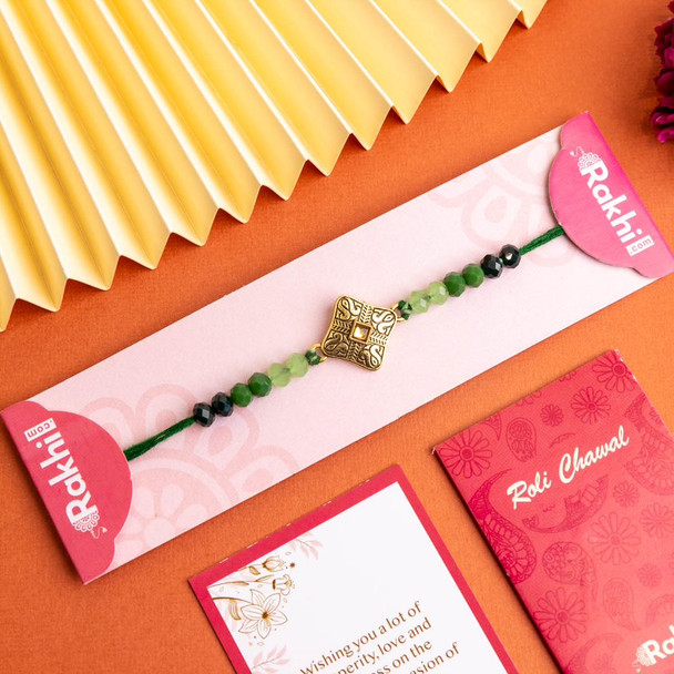 Green Beaded Rakhi with Lindt Chocolate