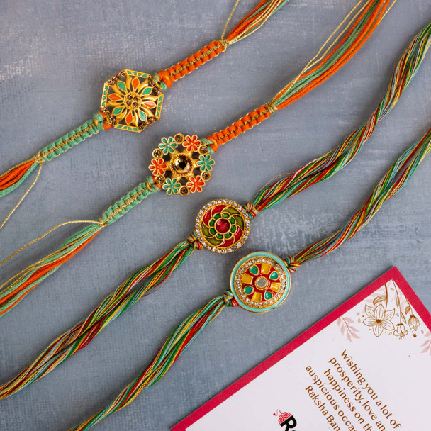 Set of Four Colorful Rakhi -For Canada