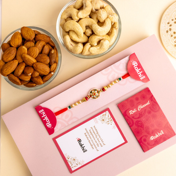 Floral Moti Rakhi with Cashew and Almonds -For Canada