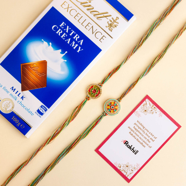 Two Colorful Rakhi with Lindt Chocolate -For Canada